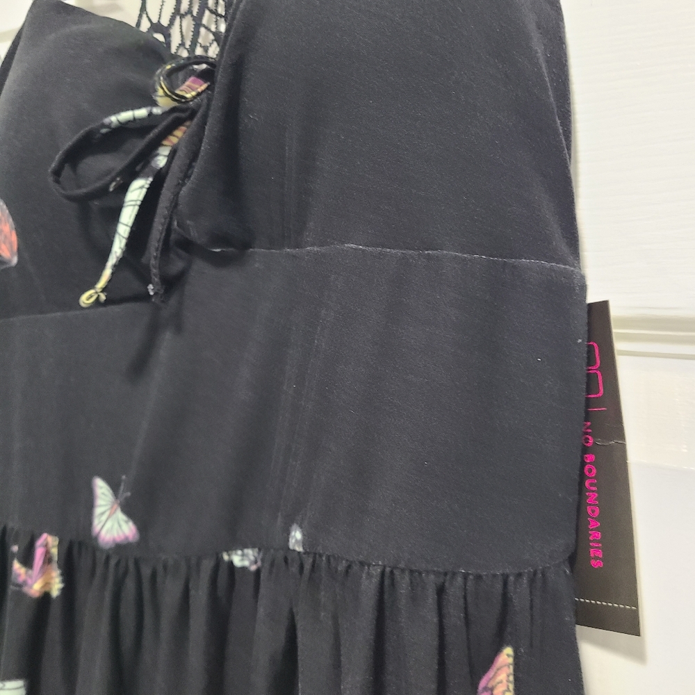 No Boundaries Black Butterfly Halter Sundress Cocktail NB Sweetheart Lace Back S - Picture 5 of 10